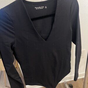 Long sleeve thong body suit v neck